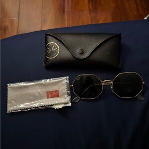 Ray-Ban Gold and Black Octagonal Sunglasses